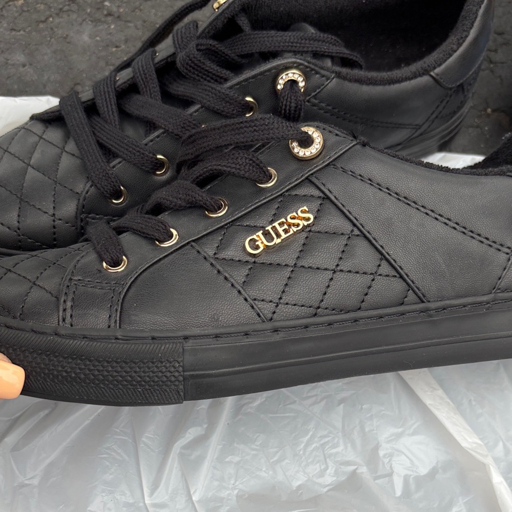 GUESS Black Quilted Sneakers with Gold Details